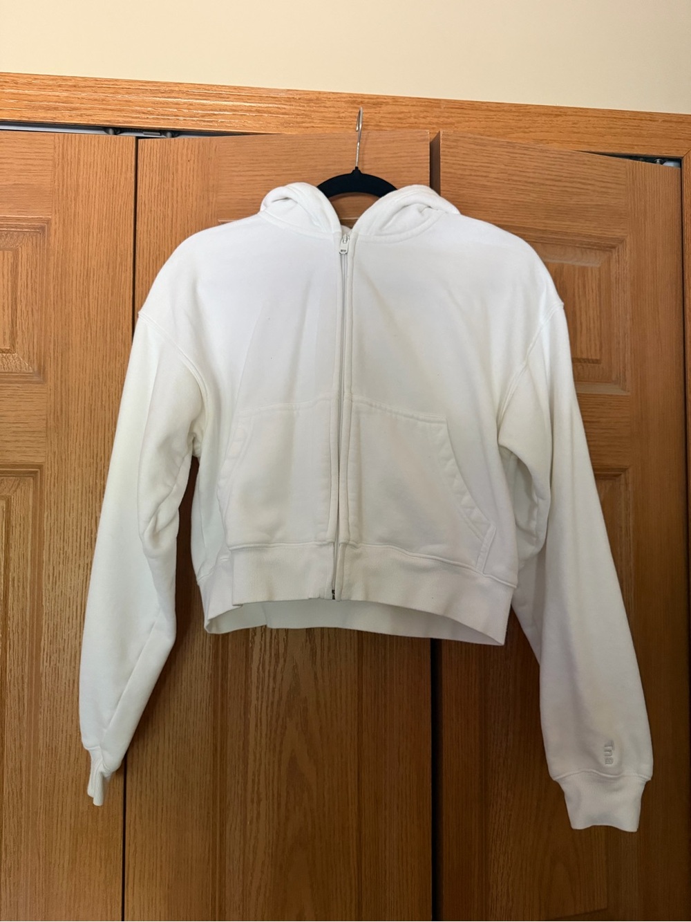 Aritzia White Cropped Hooded Zip-Up Jacket